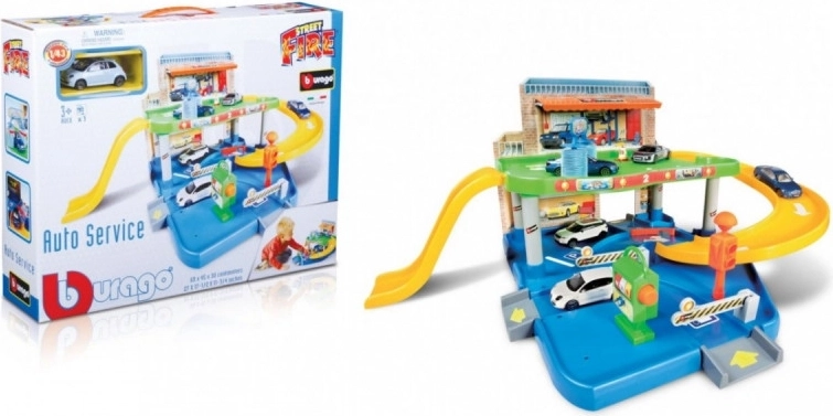 Bburago Street Fire garaaž autoservise ja autoga 1:43