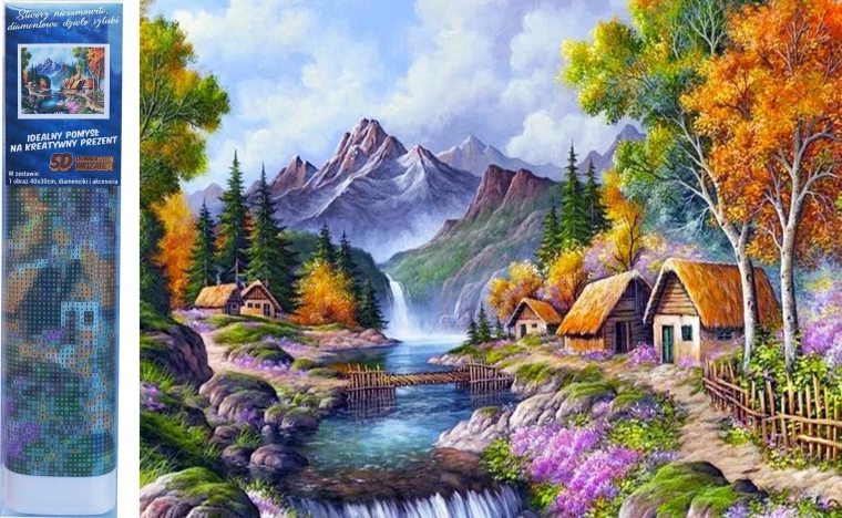 Diamond Painting Mountain River Cabin 30 × 40 cm