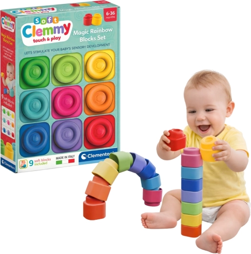 CLEMENTONI Clemmy Maagiline vikerkaar – pehmed sensoorsed klotsid, 9 tk