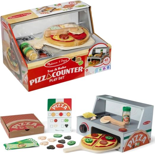 Melissa & Doug puidust pitsabaar – pitsalett ahjuga ja tarvikutega (41 osa)
