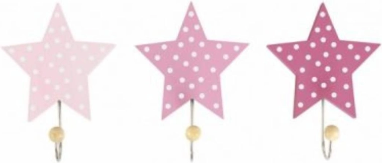 Jabadabado decorative wall hooks in a star shape, pink (set of 3 pcs)