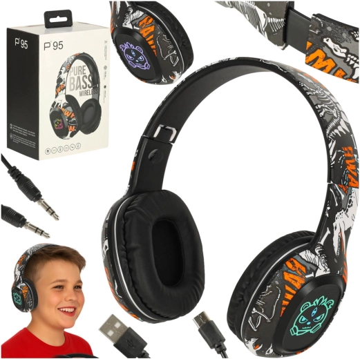Wireless Bluetooth Over-Ear Headphones with RGB Backlighting, Black