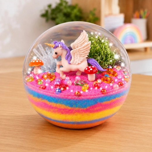 Finished decoration with a unicorn under a transparent cover