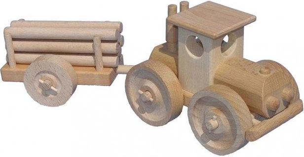 Wooden tractor with log trailer CEEDA CAVITY – natural