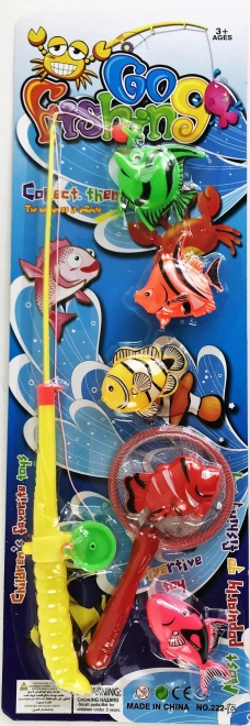 Fishing for kids with landing net and 5 fish