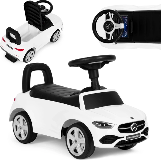 Laste sõiduk Mercedes C-Classi stiilis, interaktiivne rool, helid, valge
