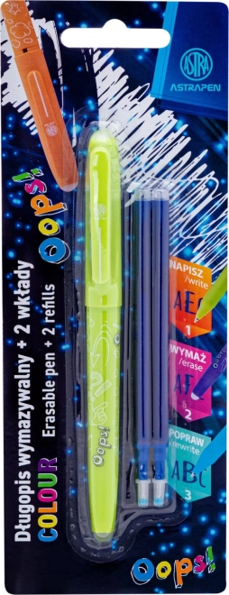 Kustutatav pastapliiats ASTRA OOPS! 0,6 mm varutäidistega