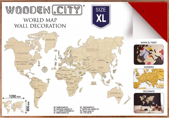 Puidust maailmakaart XL 120 × 80 cm punane WOODEN CITY