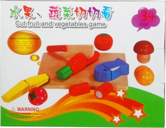 Wooden fruit and vegetable cutting set with board and knife