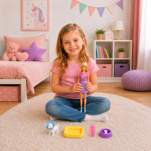 Accessories: pet bed, bowl, and bottle