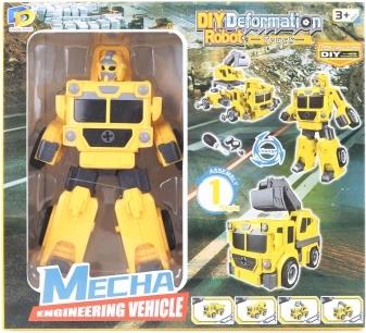 Kokkupandav kruvitav robot kollane 2-in-1 – veoauto ekskavaatoriga