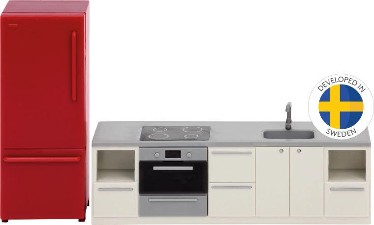 Basic dollhouse kitchen set with refrigerator Lundby