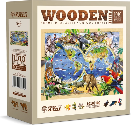Puidust pusle maailmakaart loomadega 1010 tükki WOODEN CITY