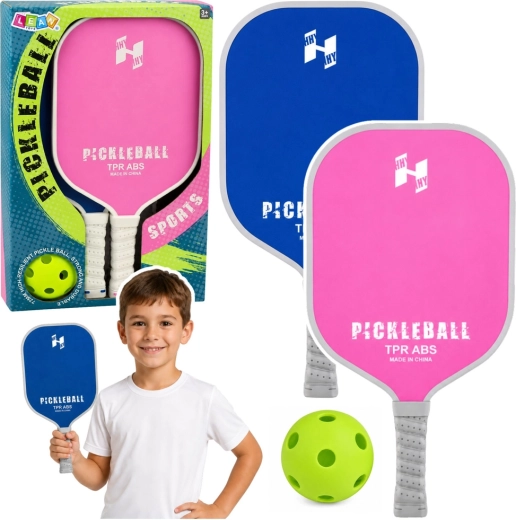 Pink-and-blue pickleball set – 2 paddles and a perforated ball