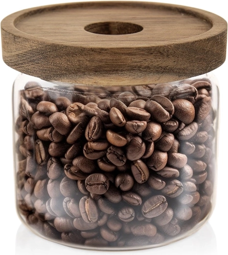 Glass jar for dry foods with wooden lid and seal 500 ml