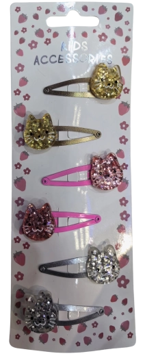 Pink kassikeste motiiviga sädelevate juukseklambrite komplekt, 6 tk