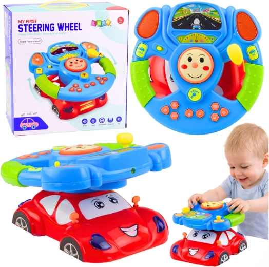 Interactive educational steering wheel for children with music, LED and projector
