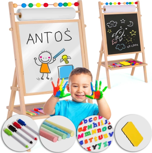 Pööratav laste magnet- ja kriiditahvel paberrulliga RICOKIDS