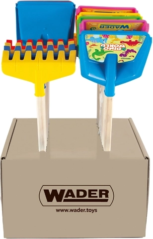 Wader Happy Summer laste labidas või reha pika puidust käepidemega