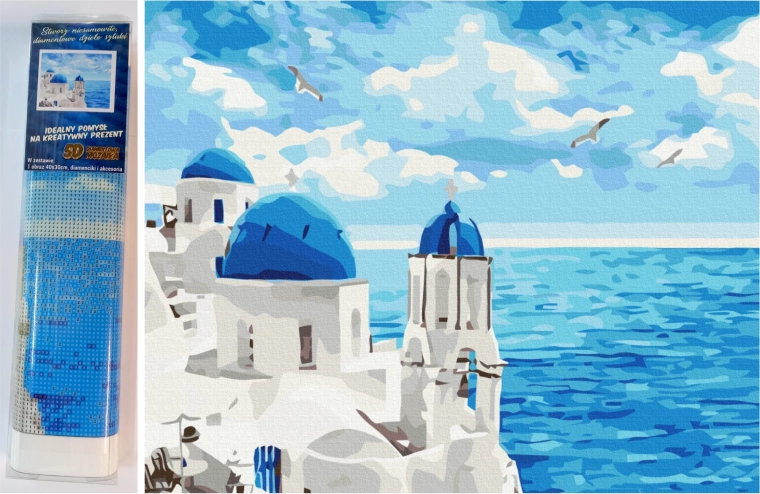 NORIMPEX teemantmaal „Pilved Santorini kohal” 30 × 40 cm