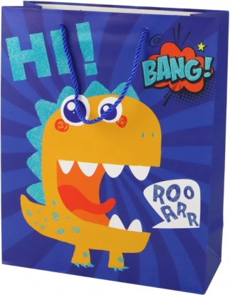 Sinine dinosauruseteemaline paberist kinkekott 32 × 26 × 10 cm