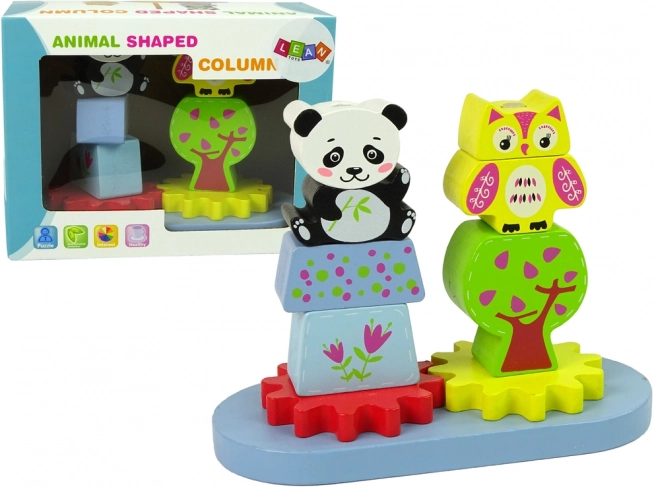 Puidust loomakujuline sorteerija Öökull ja Panda hammasratastega