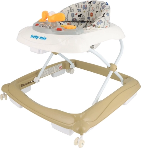 Praktiline beebikõndija multimeediapaneeliga BABY MIX, silikoonrattad, cappuccino