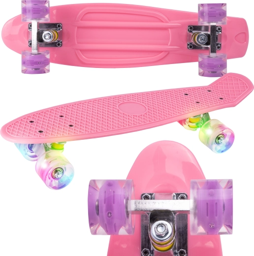 Roosa plastist cruiser-laud LED-ratastega