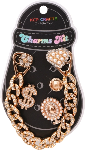 Set of decorative accessories for slippers – chunky gold chain and dollar symbol