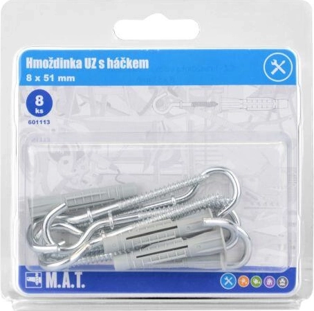 Sõlmtüübel konksuga 8 × 51 mm, valge tsink (8 tk)