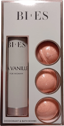 Kinkekomplekt BI-ES La Vanille naistele – 3× vannipomm (mullitav) + sprei-deodorant