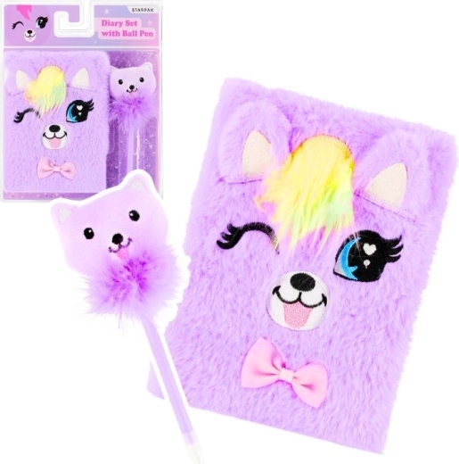 Plush diary with lock and pen A5 cat - 1 piece