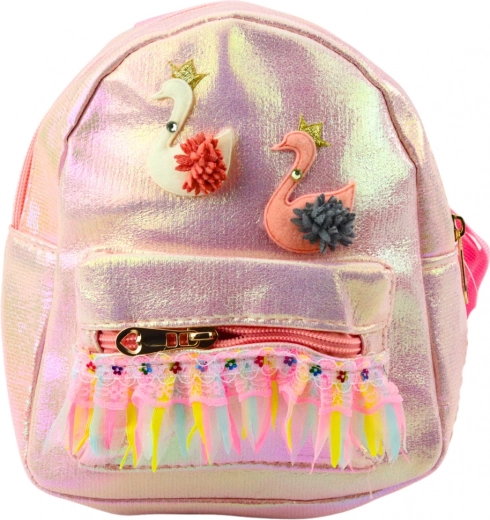 Children's Backpack Pink with Swans and Decorations