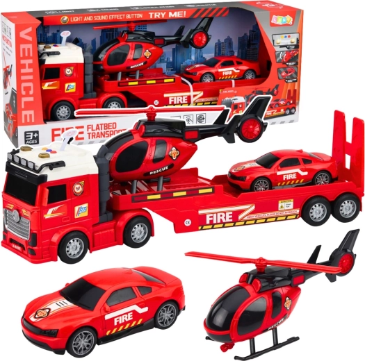 Firefighting set with tow truck, helicopter and sports car with lights and sounds