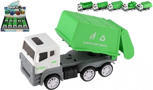 Plastic construction trucks with friction motor 14 cm – set of 5 types, 10 pcs in box