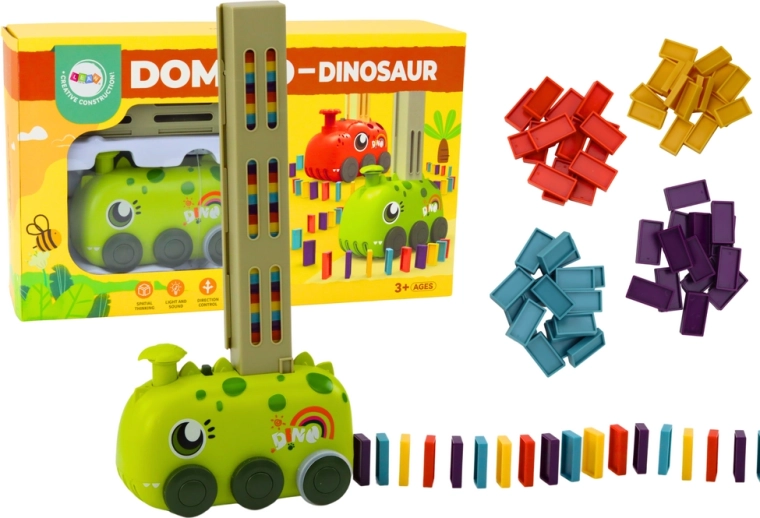 Green Dinosaur Toy Car with Battery, Assembling Colorful Dominoes