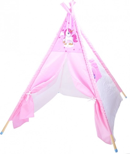 Roosa laste teepee-telk ükssarvikuga
