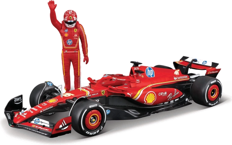Bburago F1 mudel Ferrari SF-24 (2024) koos sõitjafiguuriga Charles Leclerc 1:24
