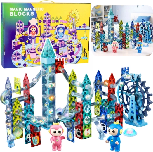 Magnetic Building Set – Marble Run with Ferris Wheel, 118 Pieces