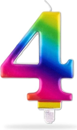 Vikerkaarevärviline tordiküünal numbriga 4, 7,5 cm