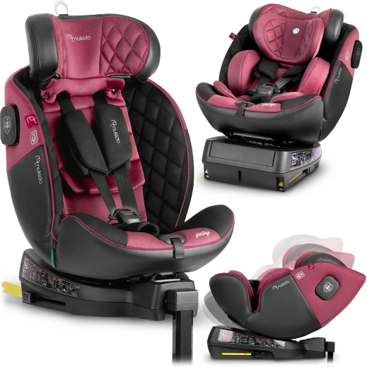 Nukido Prestige Line laste turvatool roosa‑must i‑Size 40–150 cm ISOFIX-i ja pöörleva alusega