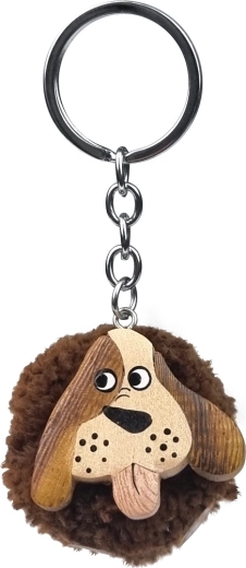 Wooden Keychain Pompon Dog
