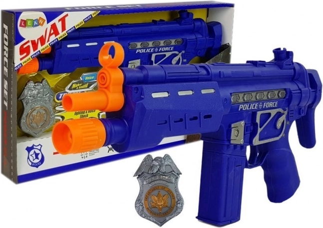 Police set pistol badge navy blue sound light effects 37 cm