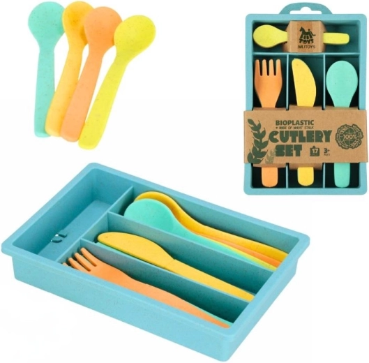 Children's 16-Piece Bioplastic Cutlery Set with Organizer