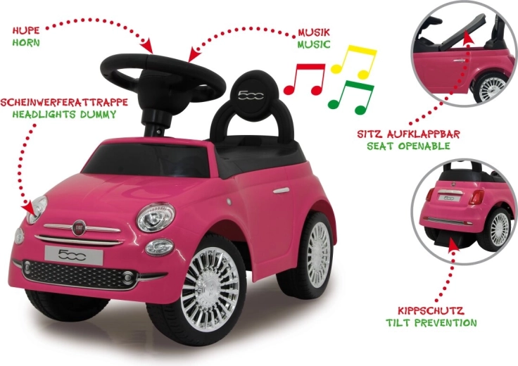 Jamara sõiduk ja käimistugi Fiat 500 2in1 roosa