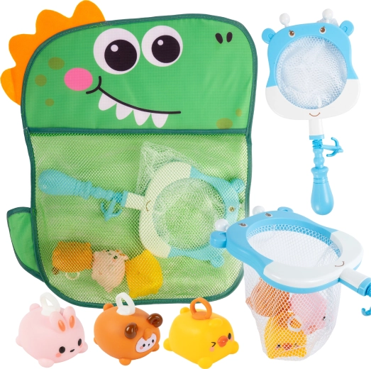 Bath toys with fishing rod and crocodile bag