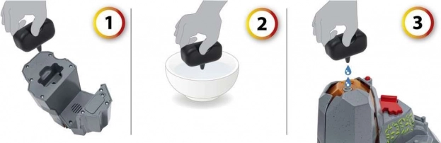 Interaktiivne vulkaan valguste, helide ja auruga
