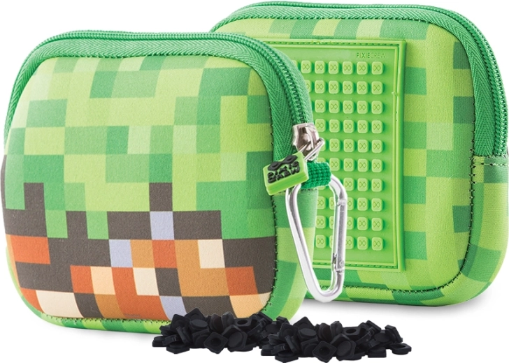 Pixie Crew universal zip pouch with silicone pixel panel, green-brown