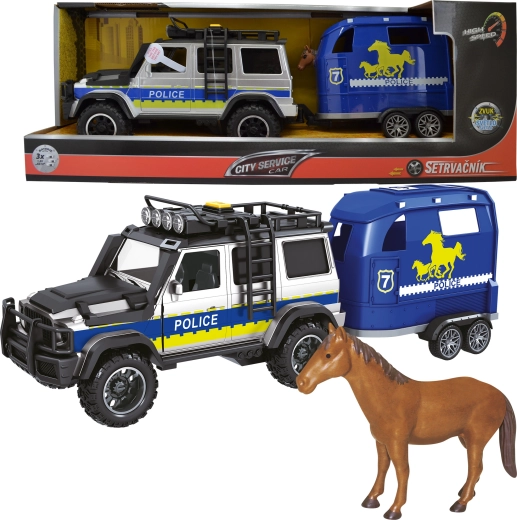 Politseiauto haagise ja hobusega 1:14, tulede ja helidega
