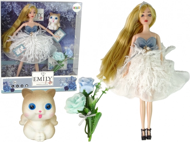 Emily doll with kitten and flowers